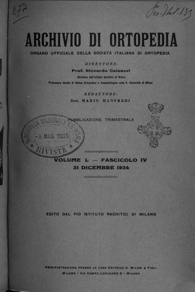 Archivio di ortopedia pubblicazione ufficiale del Pio istituto dei rachitici <1924-1950>