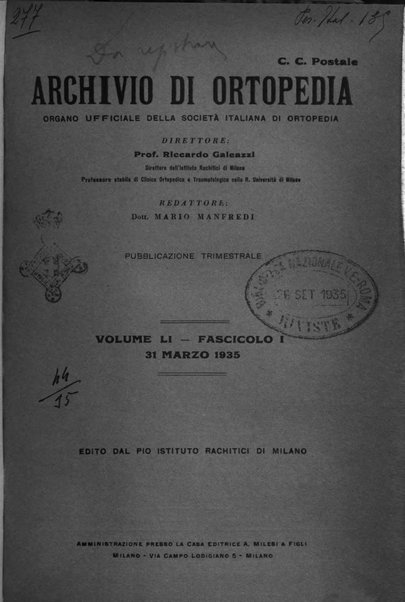 Archivio di ortopedia pubblicazione ufficiale del Pio istituto dei rachitici <1924-1950>