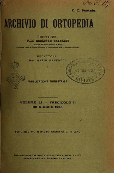 Archivio di ortopedia pubblicazione ufficiale del Pio istituto dei rachitici <1924-1950>