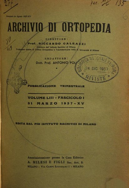 Archivio di ortopedia pubblicazione ufficiale del Pio istituto dei rachitici <1924-1950>