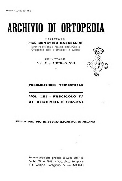 Archivio di ortopedia pubblicazione ufficiale del Pio istituto dei rachitici <1924-1950>