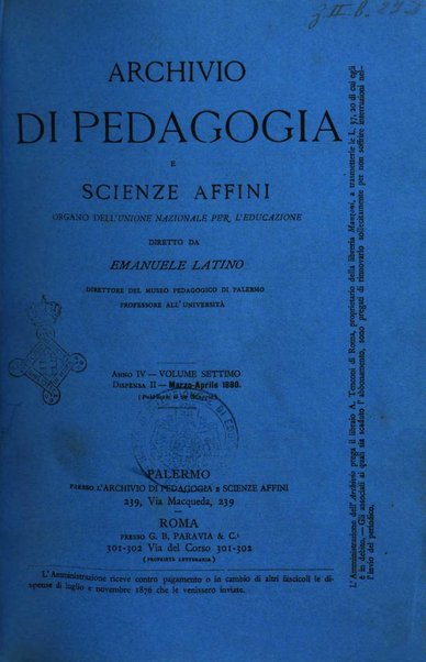 Archivio di pedagogia e scienze affini