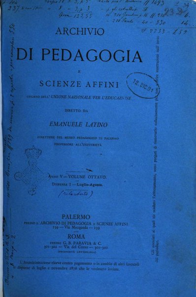 Archivio di pedagogia e scienze affini