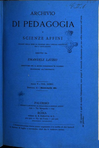 Archivio di pedagogia e scienze affini