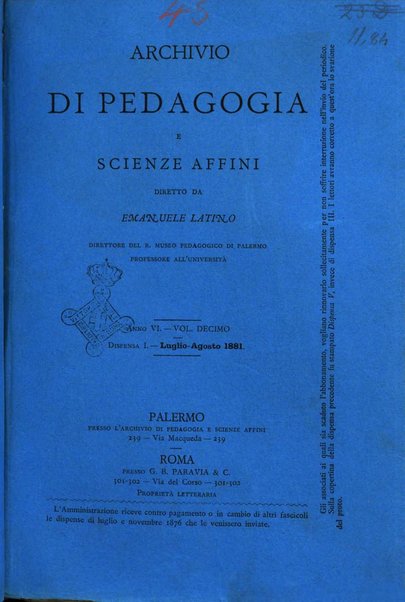 Archivio di pedagogia e scienze affini