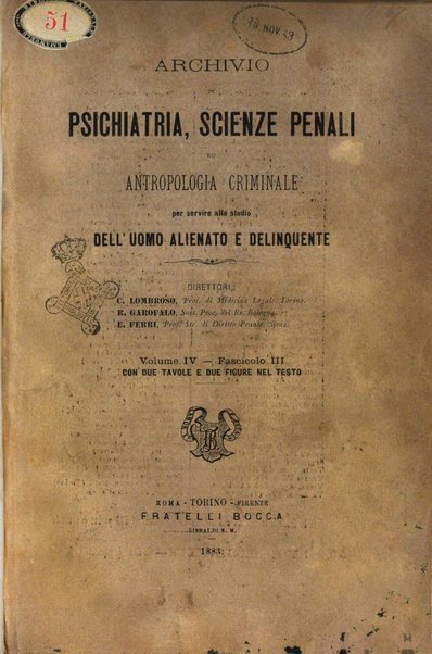 Archivio di psichiatria, scienze penali ed antropologia criminale per servire allo studio dell'uomo alienato e delinquente