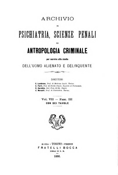 Archivio di psichiatria, scienze penali ed antropologia criminale per servire allo studio dell'uomo alienato e delinquente