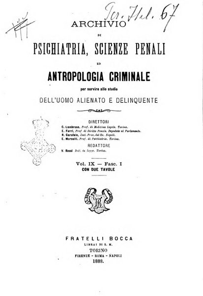 Archivio di psichiatria, scienze penali ed antropologia criminale per servire allo studio dell'uomo alienato e delinquente