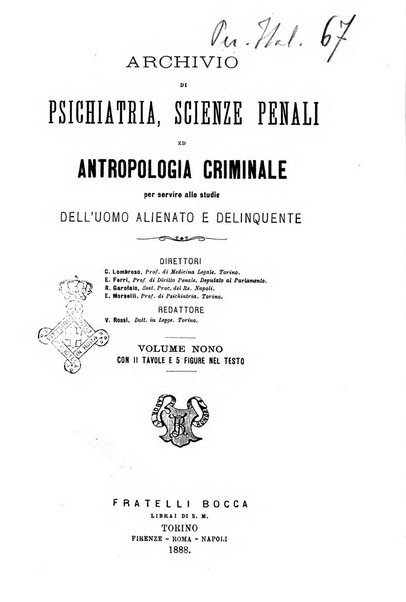 Archivio di psichiatria, scienze penali ed antropologia criminale per servire allo studio dell'uomo alienato e delinquente