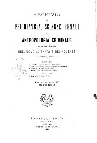 Archivio di psichiatria, scienze penali ed antropologia criminale per servire allo studio dell'uomo alienato e delinquente