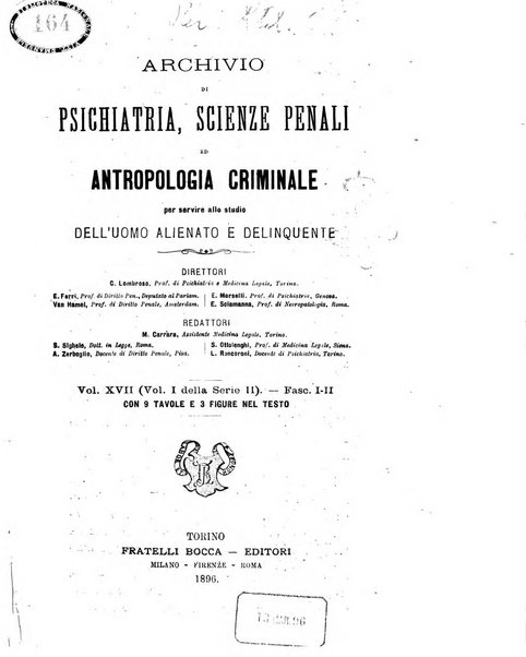 Archivio di psichiatria, scienze penali ed antropologia criminale per servire allo studio dell'uomo alienato e delinquente