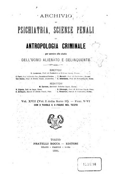 Archivio di psichiatria, scienze penali ed antropologia criminale per servire allo studio dell'uomo alienato e delinquente