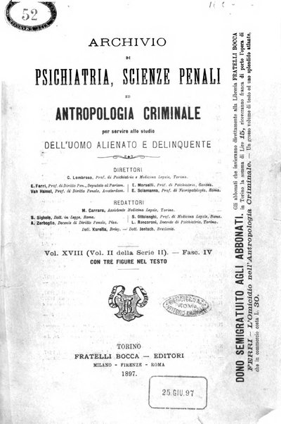 Archivio di psichiatria, scienze penali ed antropologia criminale per servire allo studio dell'uomo alienato e delinquente