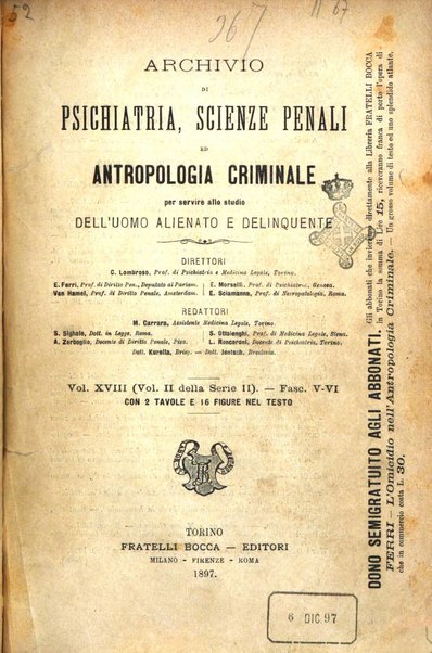 Archivio di psichiatria, scienze penali ed antropologia criminale per servire allo studio dell'uomo alienato e delinquente