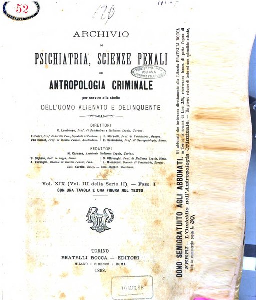 Archivio di psichiatria, scienze penali ed antropologia criminale per servire allo studio dell'uomo alienato e delinquente