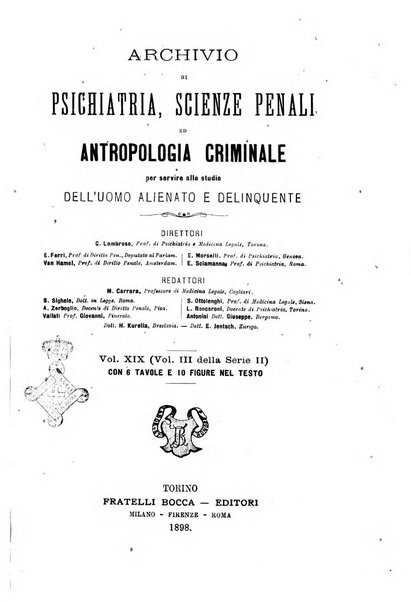 Archivio di psichiatria, scienze penali ed antropologia criminale per servire allo studio dell'uomo alienato e delinquente