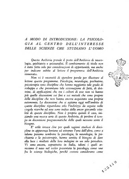 Archivio di psicologia, neurologia, psichiatria e psicoterapia