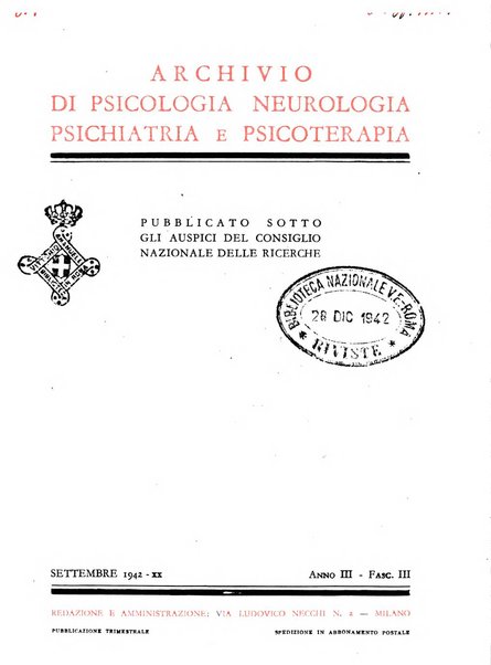 Archivio di psicologia, neurologia, psichiatria e psicoterapia