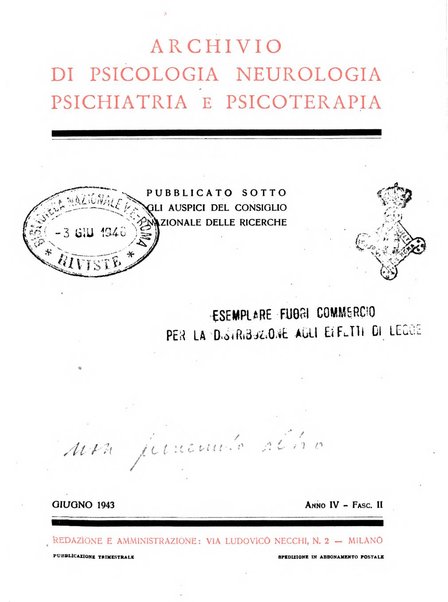 Archivio di psicologia, neurologia, psichiatria e psicoterapia