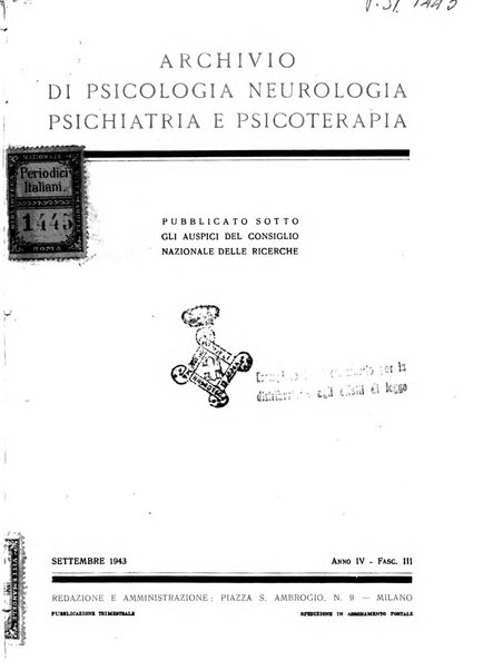 Archivio di psicologia, neurologia, psichiatria e psicoterapia