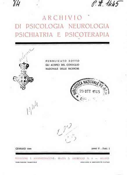 Archivio di psicologia, neurologia, psichiatria e psicoterapia