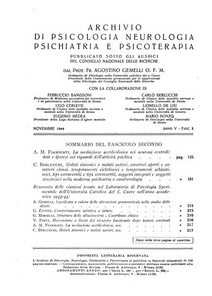 Archivio di psicologia, neurologia, psichiatria e psicoterapia