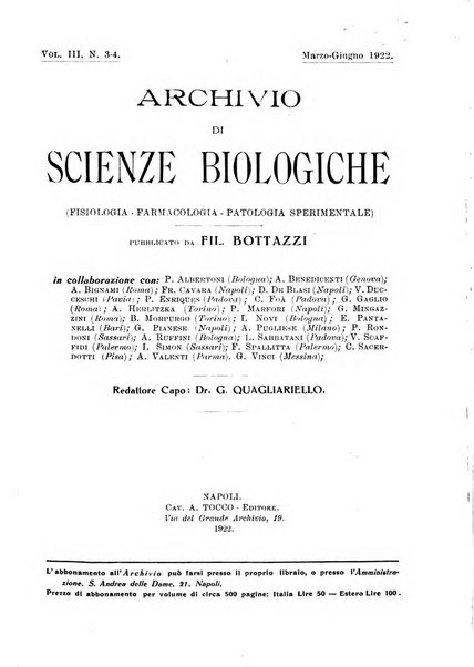 Archivio di scienze biologiche