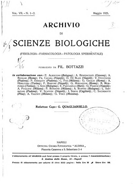 Archivio di scienze biologiche