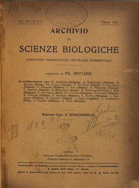 Archivio di scienze biologiche