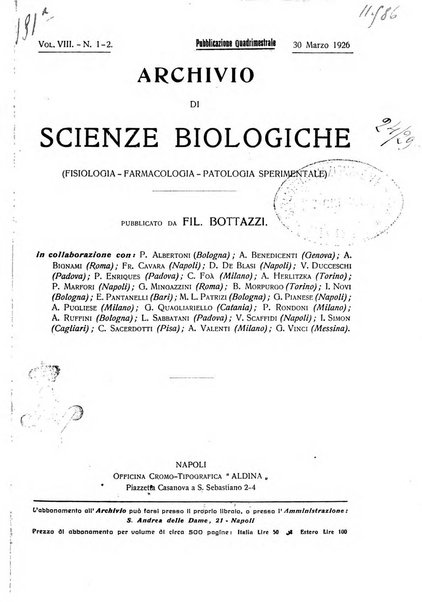 Archivio di scienze biologiche