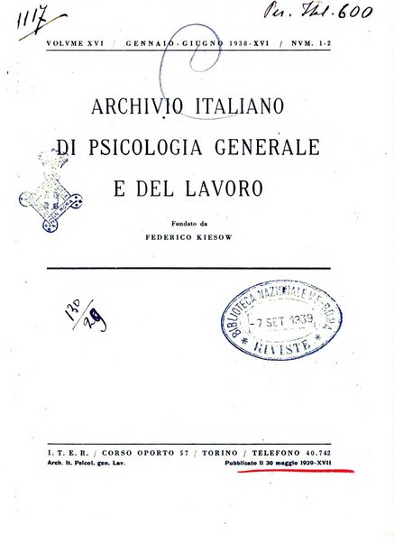 Archivio italiano di psicologia generale e del lavoro