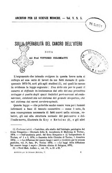 Archivio per le scienze mediche