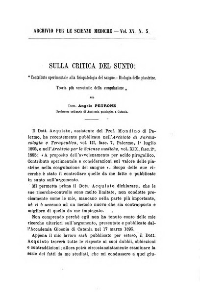 Archivio per le scienze mediche