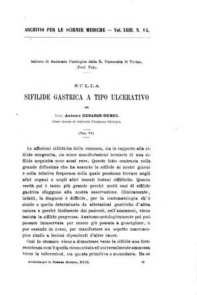 Archivio per le scienze mediche