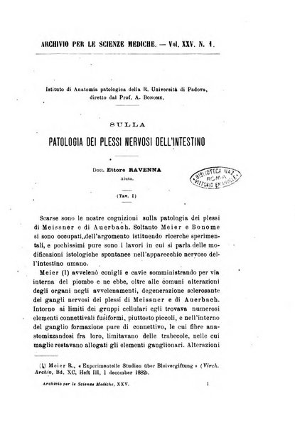 Archivio per le scienze mediche