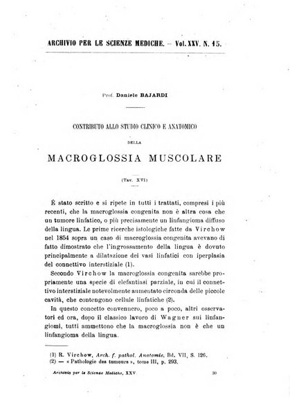 Archivio per le scienze mediche