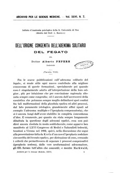 Archivio per le scienze mediche