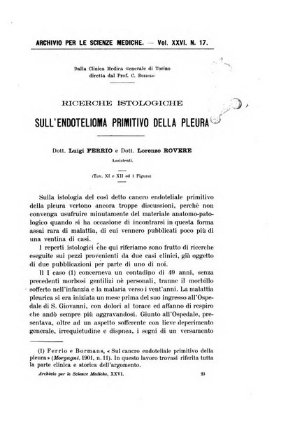 Archivio per le scienze mediche