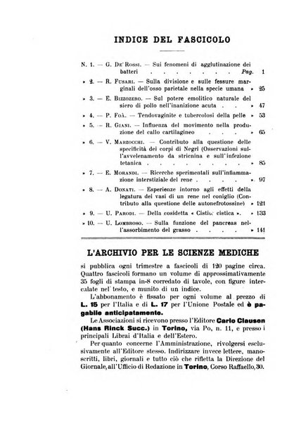 Archivio per le scienze mediche