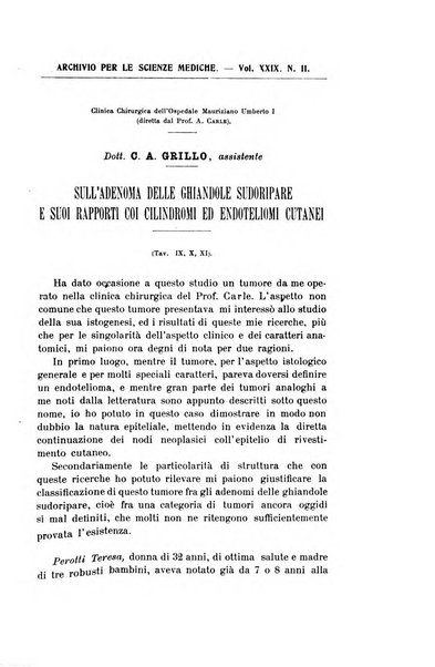 Archivio per le scienze mediche