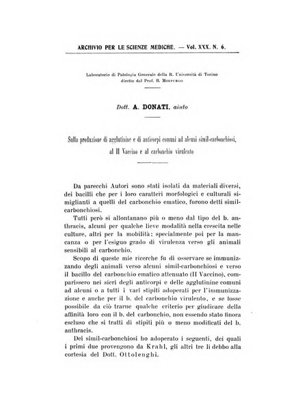 Archivio per le scienze mediche