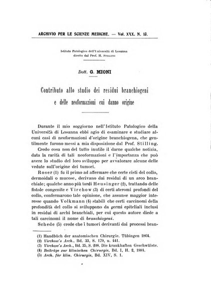 Archivio per le scienze mediche