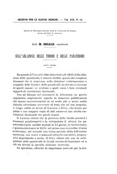 Archivio per le scienze mediche