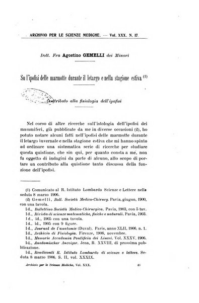 Archivio per le scienze mediche