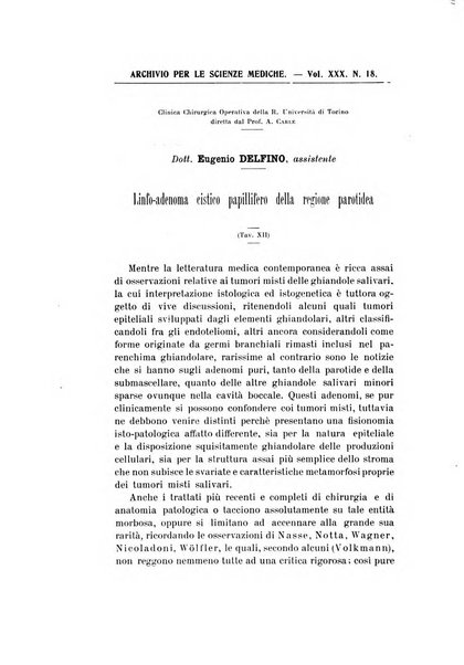 Archivio per le scienze mediche