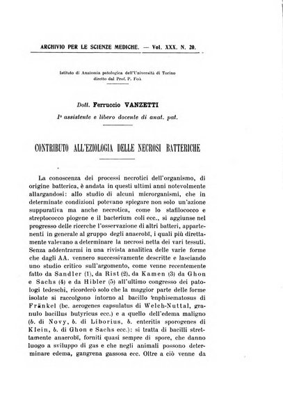 Archivio per le scienze mediche