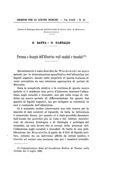 Archivio per le scienze mediche