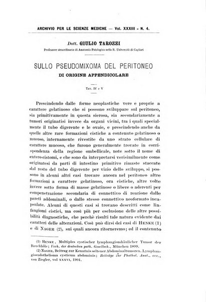 Archivio per le scienze mediche