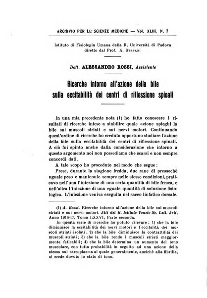 Archivio per le scienze mediche