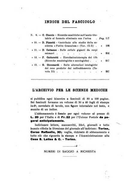 Archivio per le scienze mediche